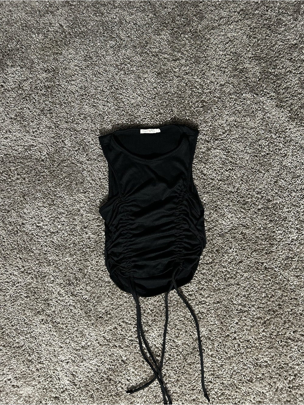 Heart Hips Black Ribbed Side-Ruched Crop Tank